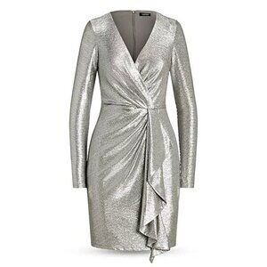 Ralph Lauren Women's Metallic Knit Surplice Cocktail Dress Size 8 (MSRP $245)